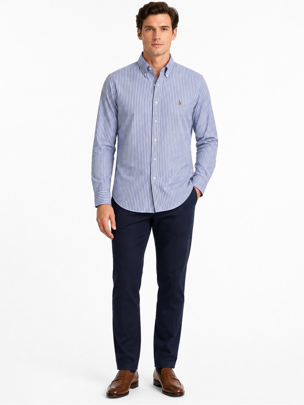 Ralph Lauren Men’s M Blue White Stripe Cotton Button Down Multicolor Pony